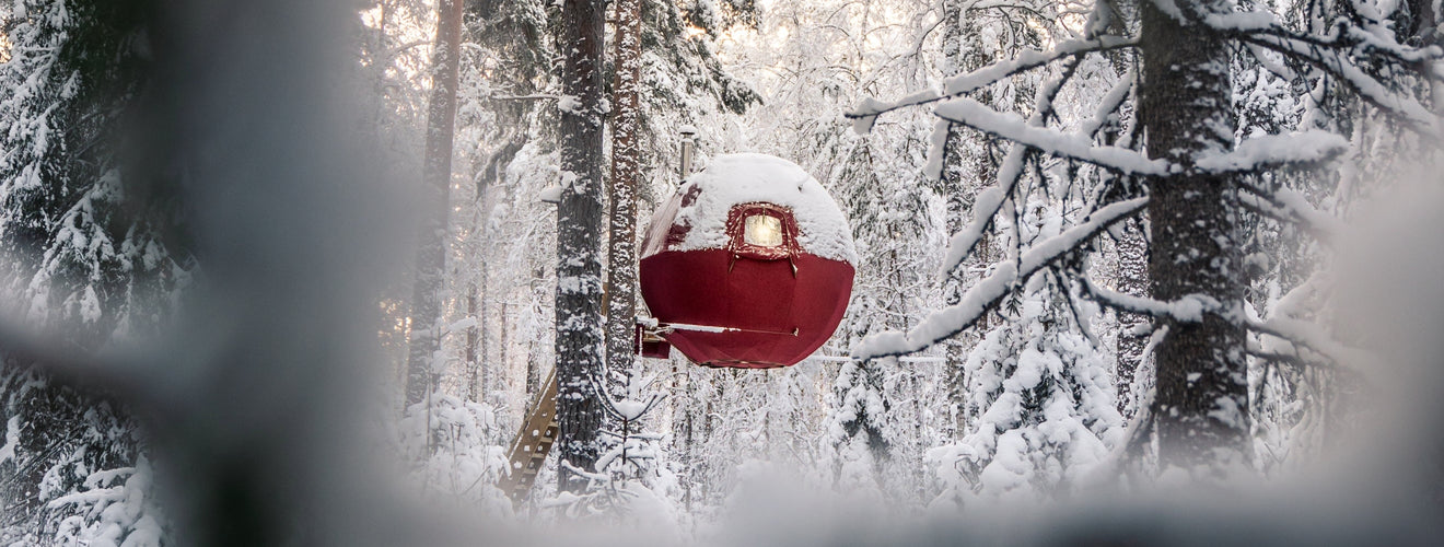 Tree Tent Treehouse Pod in Snowy Conditions